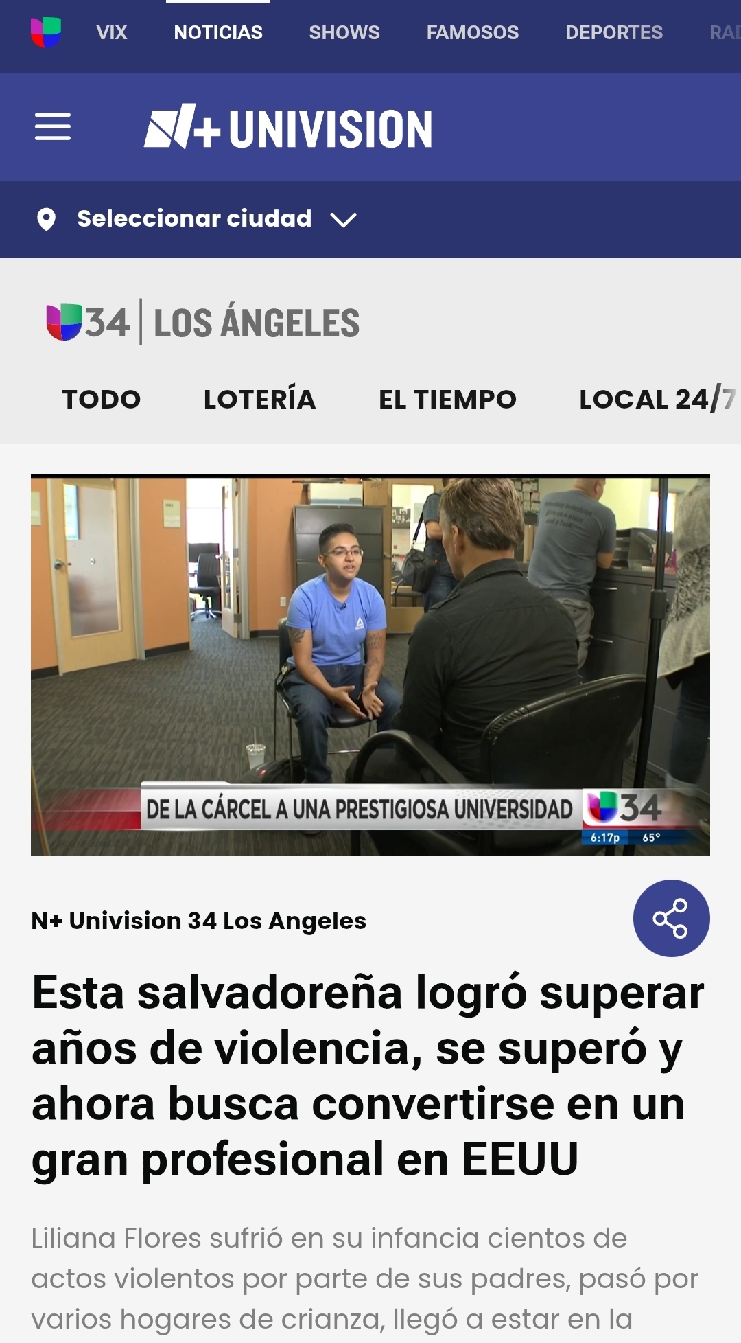 Univision feature on L. Patty Flores overcoming violence and pursuing professional success